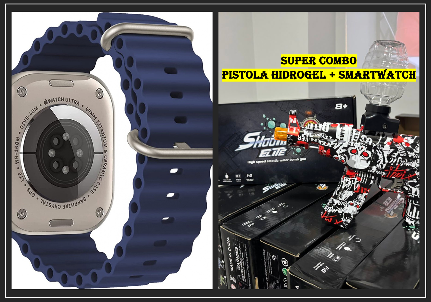 ¡OFERTA IMPERDIBLE! - PISTOLA HIDROGEL AK-47 + SMARTWATCH T500 2024